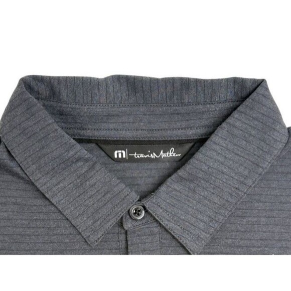 Travis Mathew Kickoff LS Golf Polo Shirt Performance Striped Charcoal Gray M - Picture 3 of 12